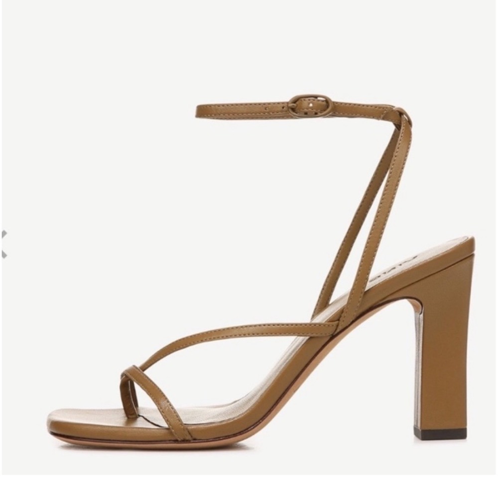 Vince Qiana Ankle Strap Sandal Dark Walnut Leather Square Toe Block Heel Brown - Picture 7 of 16